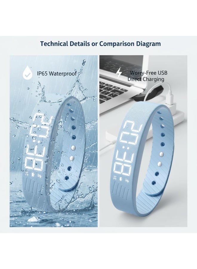 Bukela Alarm Clock Watch Bracelet, Snooze-Free Smart Wake-Up Wristband with LED Digital Display, Waterproof Sport Watch with Step Counter, Calorie & Sleep Monitor, No App Needed for School, Outdoor - Blue - Image 4